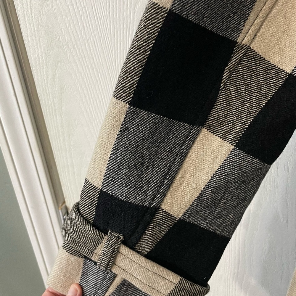 Banana Republic NWT Italian Double-Faced Wool Buffalo Plaid Trench Coat Sz Med P - Picture 12 of 15
